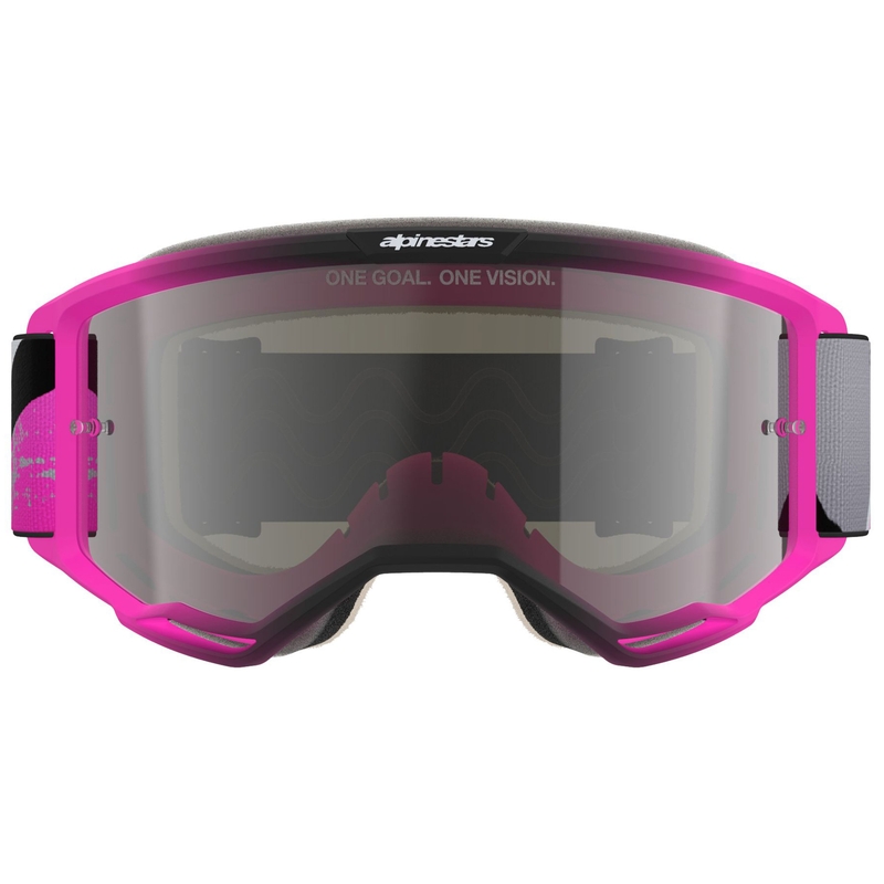 Gafas de motocross Alpinestars Vision 5 Lahnd en color rosa-gris-negro-blanco fluorescente con lente plateada espejada