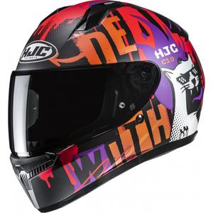 Casco integral de moto infantil HJC C10 Fop MC7SF negro-naranja-violeta
