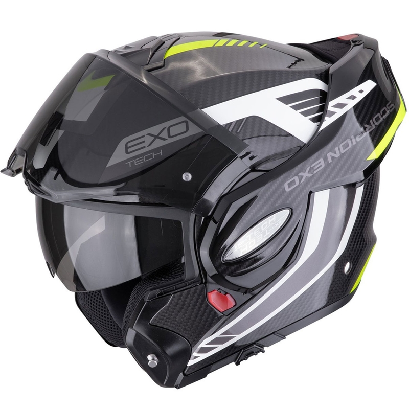 Casco de moto modular Scorpion EXO-TECH EVO CARBON COSY negro-amarillo fluo