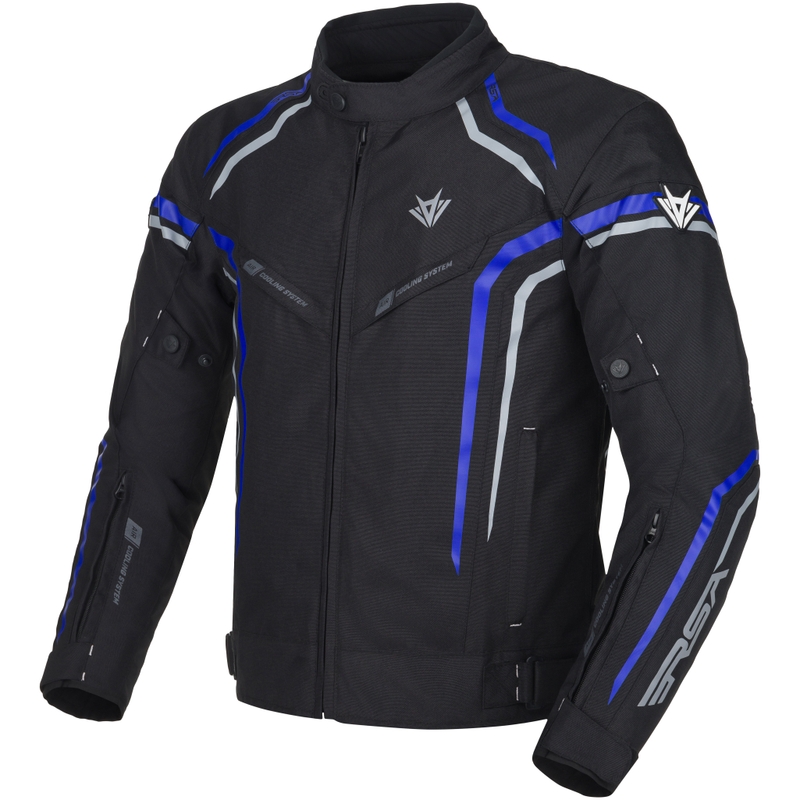 Chaqueta de moto RSA Compact 2 negra, gris y azul