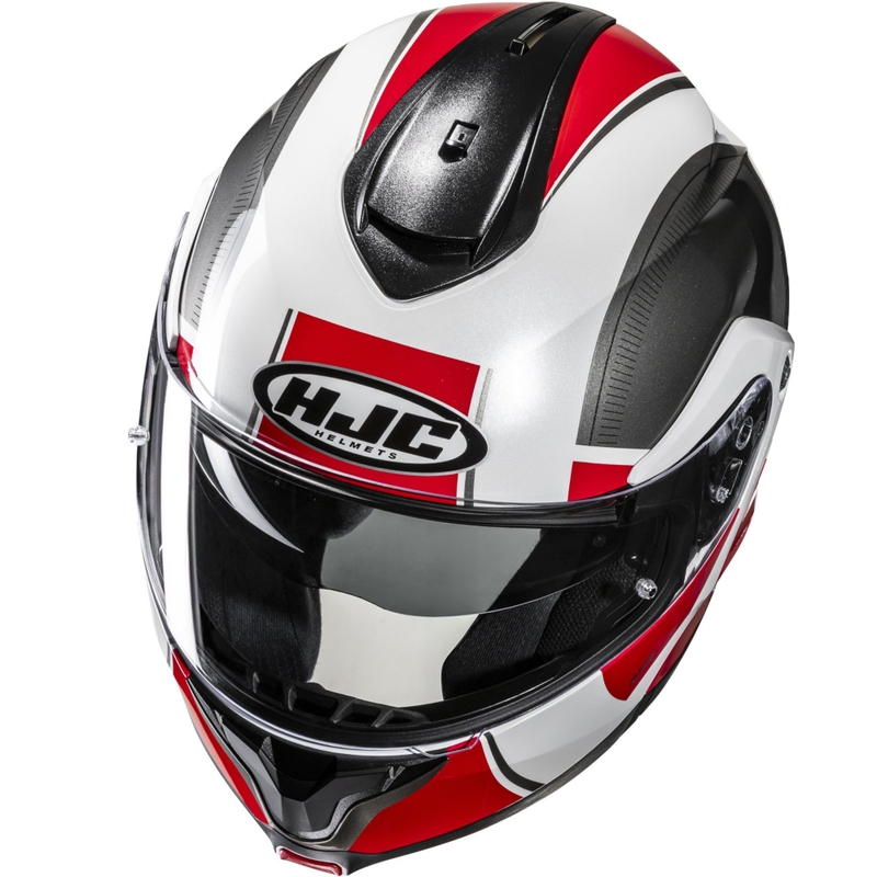 Casco de moto abatible HJC C91N Jyn MC1 negro-blanco-rojo