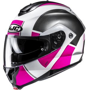 Casco de moto abatible HJC C91N Jyn MC8 negro-blanco-rosa