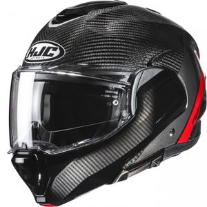 Casco de moto abatible HJC F100 Carbon Stan MC1 negro-rojo