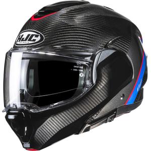 Casco de moto abatible HJC F100 Carbon Stan MC21 negro-azul-rojo