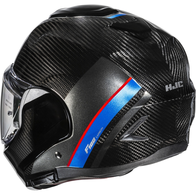 Casco de moto abatible HJC F100 Carbon Stan MC21 negro-azul-rojo