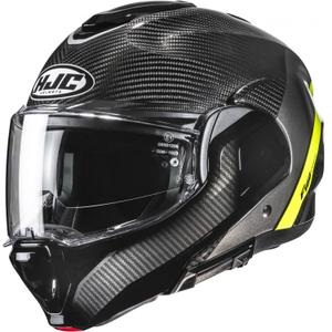 Casco de moto abatible HJC F100 Carbon Stan MC3H negro-amarillo fluo