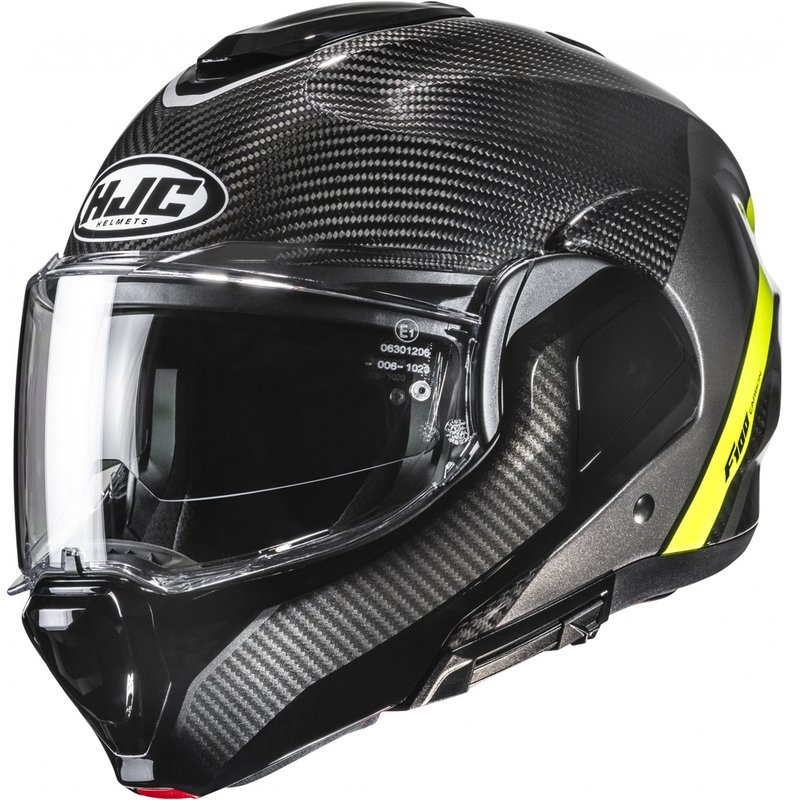 Casco de moto abatible HJC F100 Carbon Stan MC3H negro-amarillo fluo