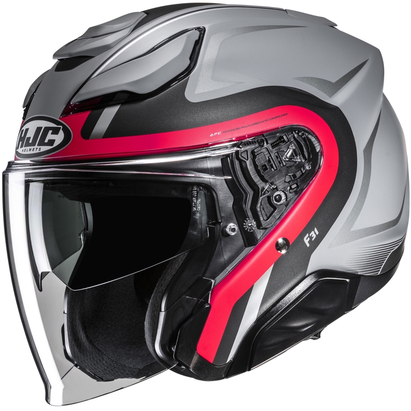 Casco de moto jet HJC F31 Bask MC1SF gris-rojo-negro