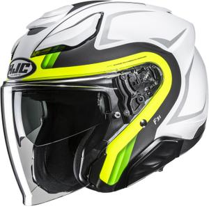 Casco de moto jet HJC F31 Bask MC3HSF blanco-gris-amarillo fluo