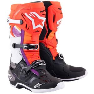 Botas de moto Alpinestars Tech 10 naranja-amarillo-morado-blanco-negro