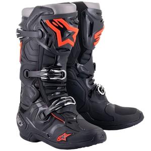 Botas de moto Alpinestars Tech 10 negro-rojo fluo-gris