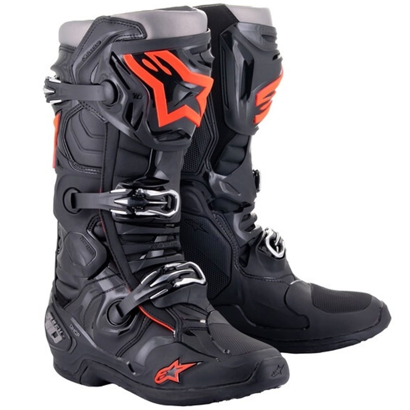 Botas de moto Alpinestars Tech 10 negro-rojo fluo-gris