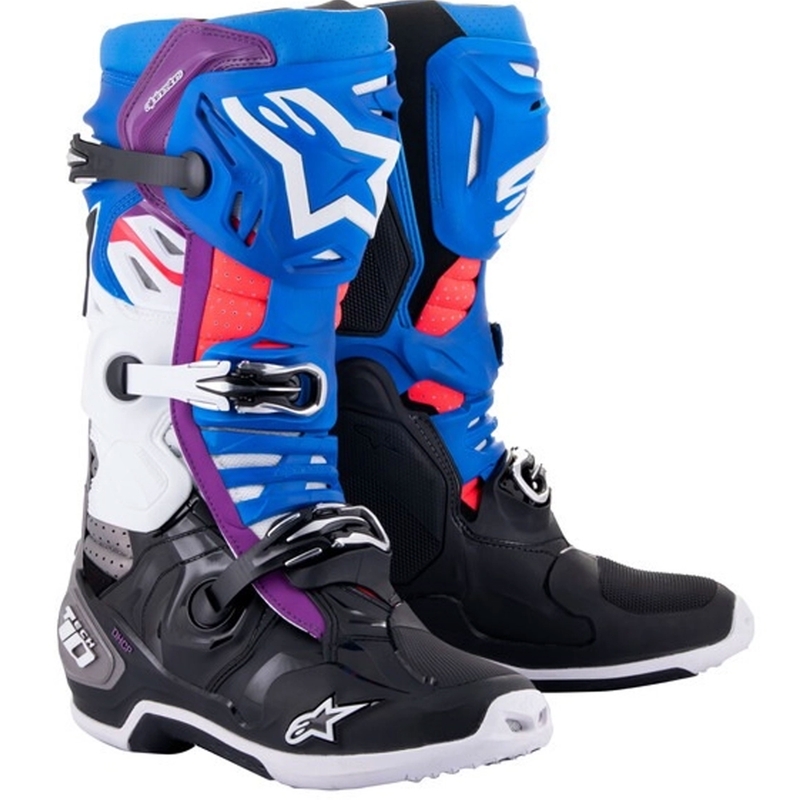 Botas de moto Alpinestars Tech 10 Supervented Perforadas Azul-Morado-Rosa-Blanco-Gris-Negro