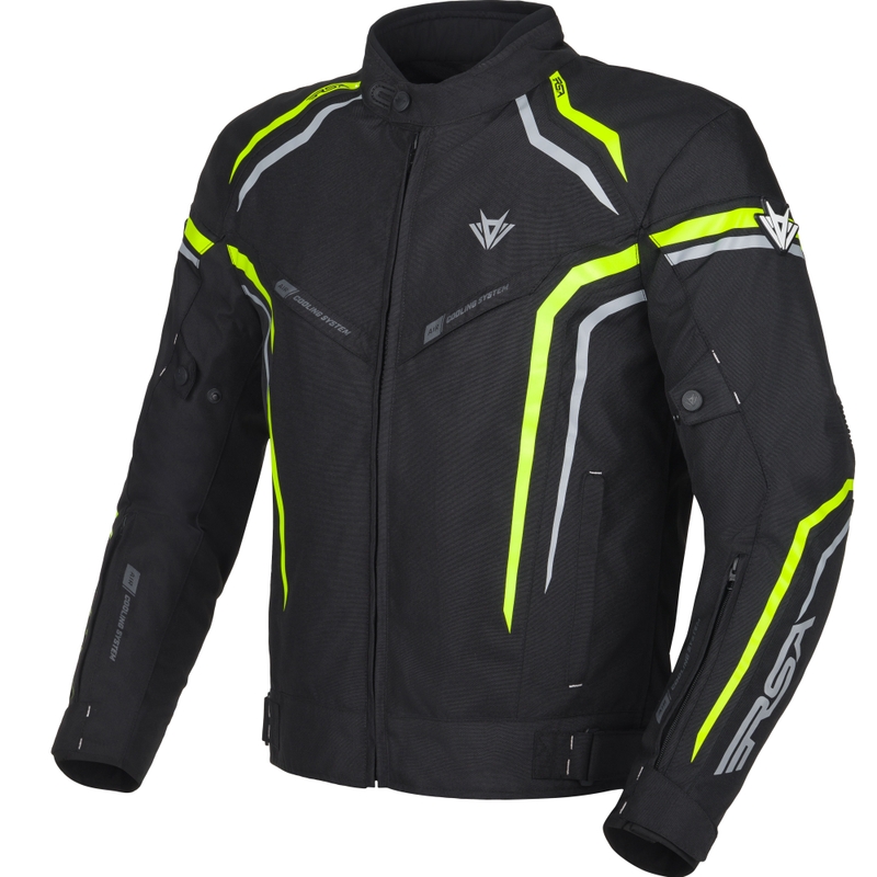 Chaqueta de moto RSA Compact 2 en negro, gris y amarillo fluorescente