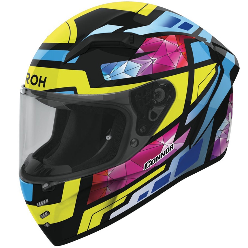 Casco integral de moto Airoh CONNOR Stellar en amarillo-azul-rosa-negro brillante