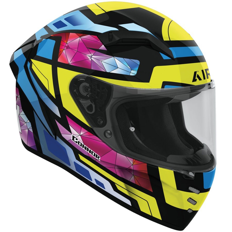 Casco integral de moto Airoh CONNOR Stellar en amarillo-azul-rosa-negro brillante
