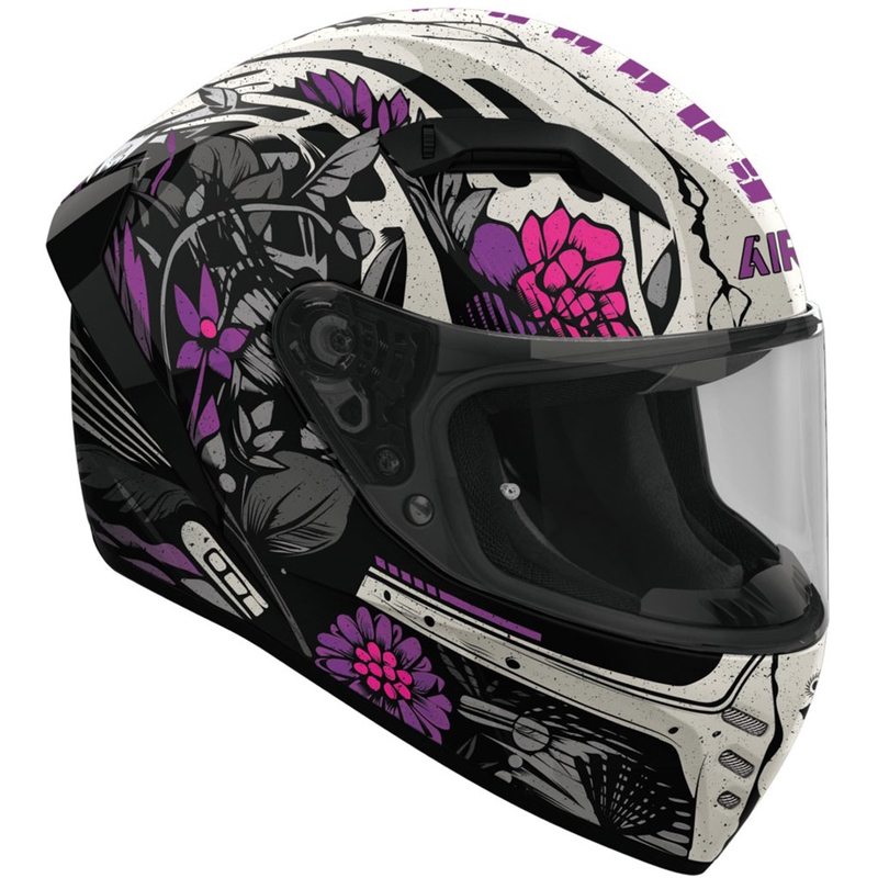 Casco integral de moto Airoh CONNOR Bloom en negro-gris-violeta brillante