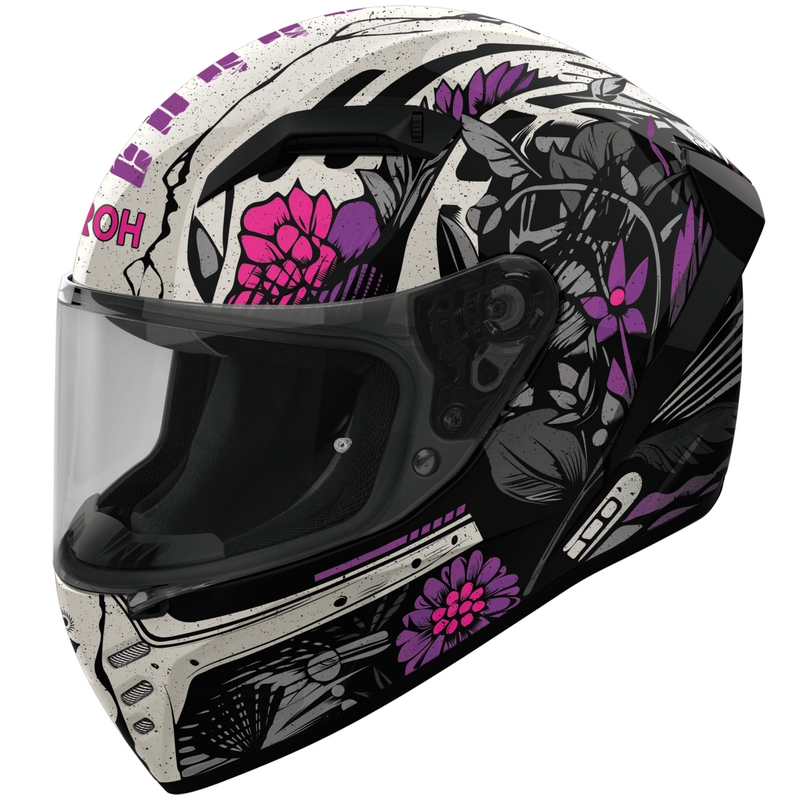 Casco integral de moto Airoh CONNOR Bloom en negro-gris-violeta brillante