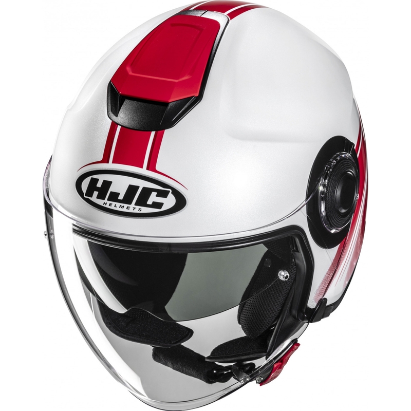 Casco de moto jet HJC i40N Vision MC1 blanco-rojo
