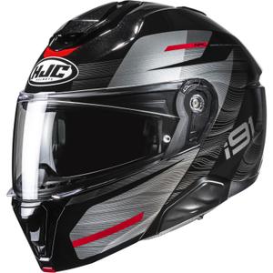 Casco de moto abatible HJC i91 Dusk MC1 negro-gris-rojo