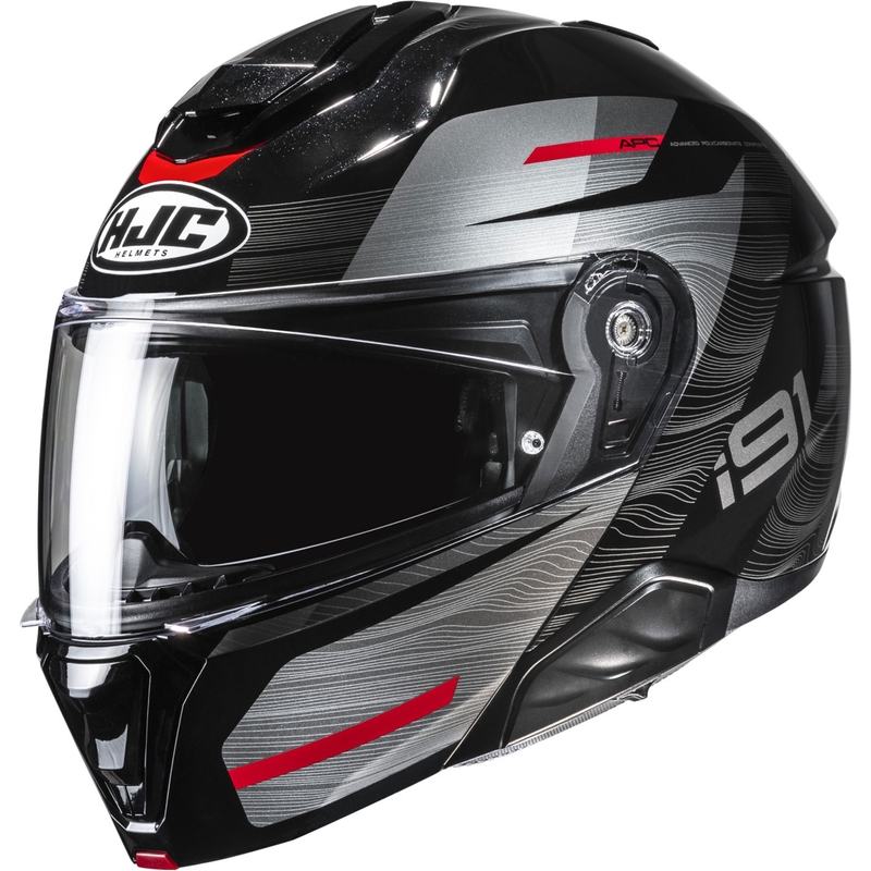Casco de moto abatible HJC i91 Dusk MC1 negro-gris-rojo