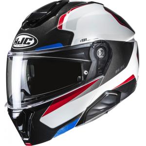 Casco de moto abatible HJC i91 Felio MC21 negro-blanco-rojo-azul