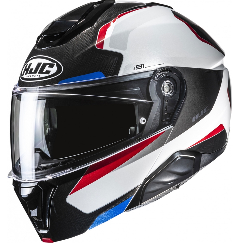 Casco de moto abatible HJC i91 Felio MC21 negro-blanco-rojo-azul