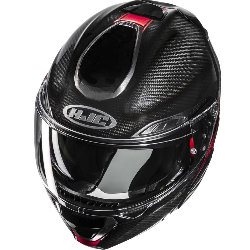 Casco de moto abatible HJC RPHA 91 CARBON Elig MC1 negro-rojo