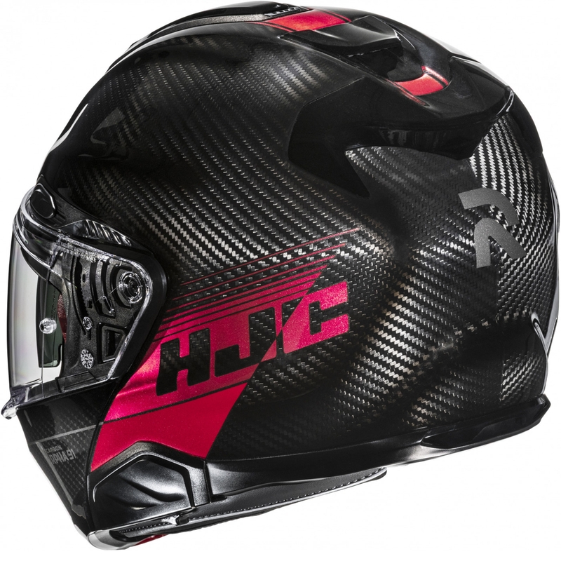 Casco de moto abatible HJC RPHA 91 CARBON Elig MC1 negro-rojo