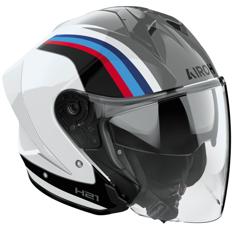 Casco de moto jet Airoh H21 Arrow gris-blanco brillante