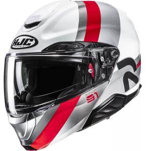 Casco de moto modular HJC RPHA 91 Fensh MC1 blanco-plata-rojo