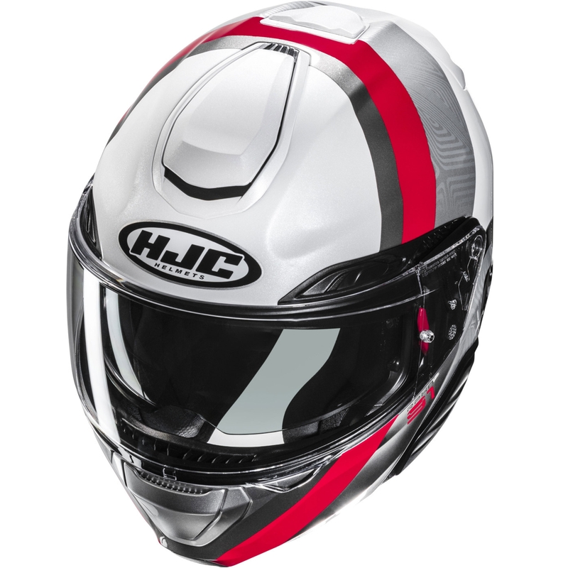 Casco de moto modular HJC RPHA 91 Fensh MC1 blanco-plata-rojo
