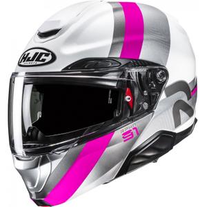 Casco de moto abatible HJC RPHA 91 Fensh MC8 blanco-plata-rosa