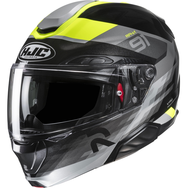 Casco de moto abatible HJC RPHA 91 Madal MC3H negro-gris-amarillo fluo