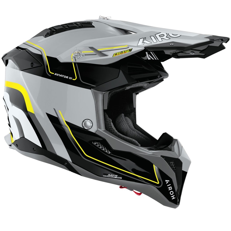 Casco de motocross Airoh Aviator 3 Leader amarillo brillante