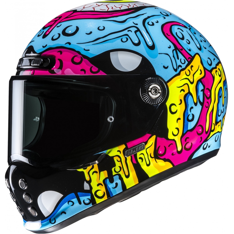 Casco integral de moto HJC V10 Squeeze MC28 azul-amarillo-rosa