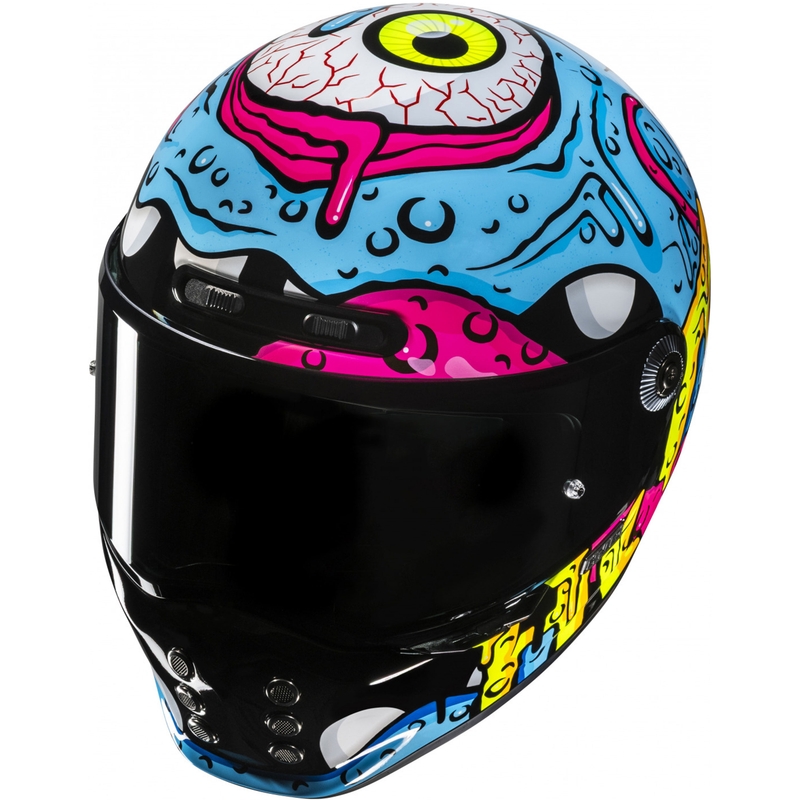 Casco integral de moto HJC V10 Squeeze MC28 azul-amarillo-rosa