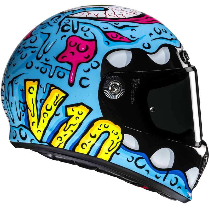 Casco integral de moto HJC V10 Squeeze MC28 azul-amarillo-rosa