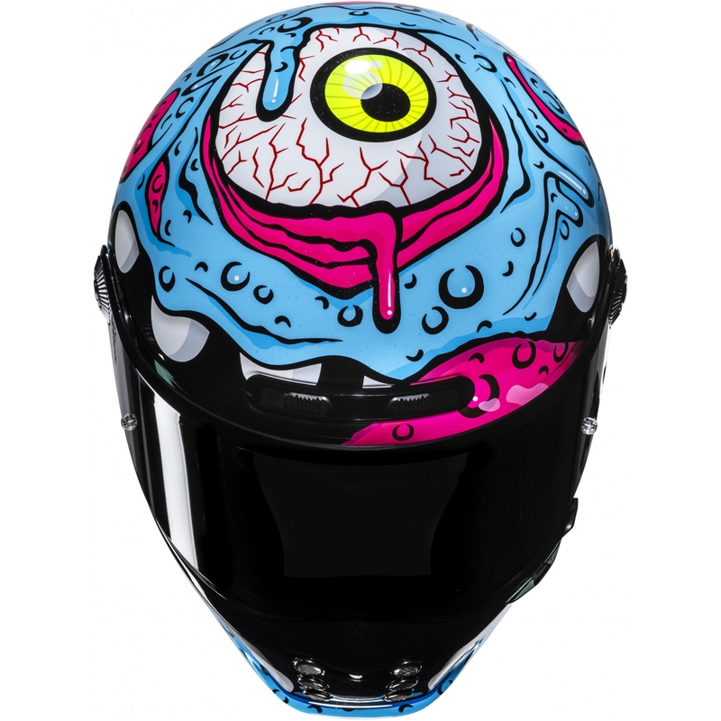 Casco integral de moto HJC V10 Squeeze MC28 azul-amarillo-rosa