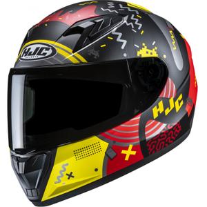 Casco integral de moto infantil HJC Y10 Mika MC1SF negro-rojo-amarillo