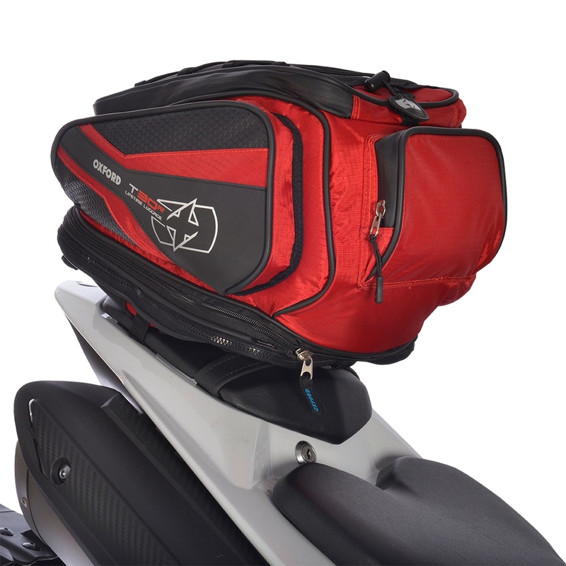 Bolsa sobredepósito y alforja Oxford T30R Time Tank 'n' Tailer negra y roja