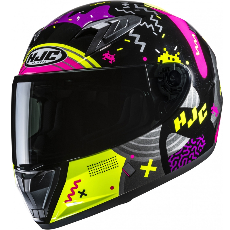 Casco integral de moto infantil HJC Y10 Mika MC3H negro-rosa