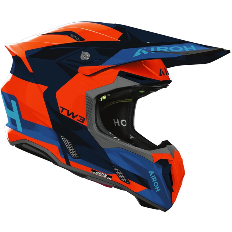 Casco de motocross Airoh Twist 3 Fancy naranja-azul fluorescente brillante