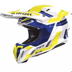 Casco de motocross Airoh Twist 3 Dynasty azul brillante-amarillo fluorescente