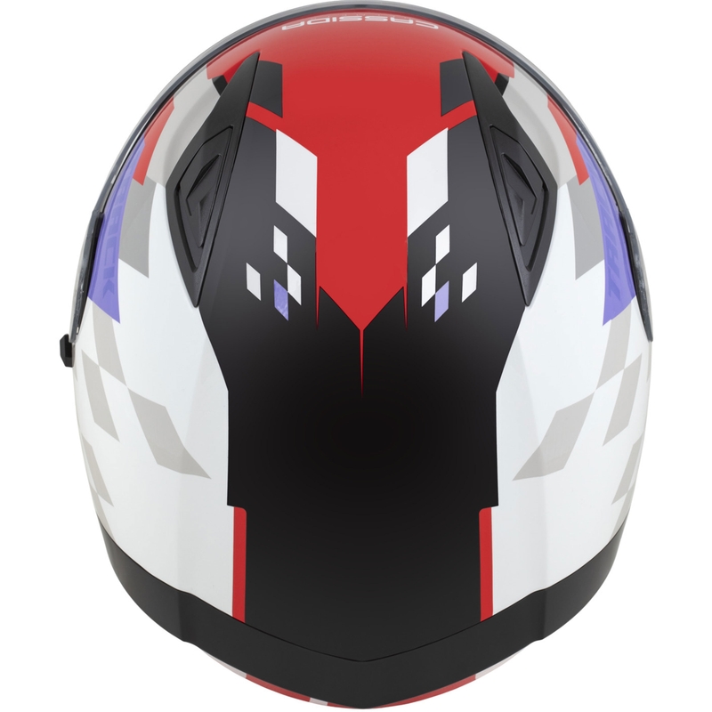 Casco integral de moto Cassida Orbit Track en rojo fluorescente, blanco, morado y negro