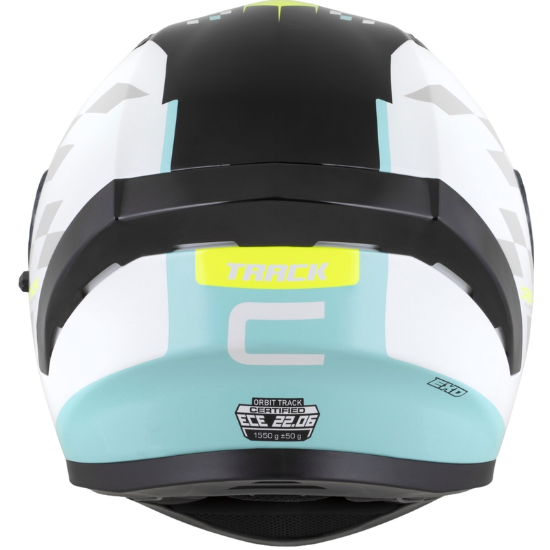 Casco integral de moto Cassida Orbit Track blanco-amarillo fluorescente-turquesa-negro