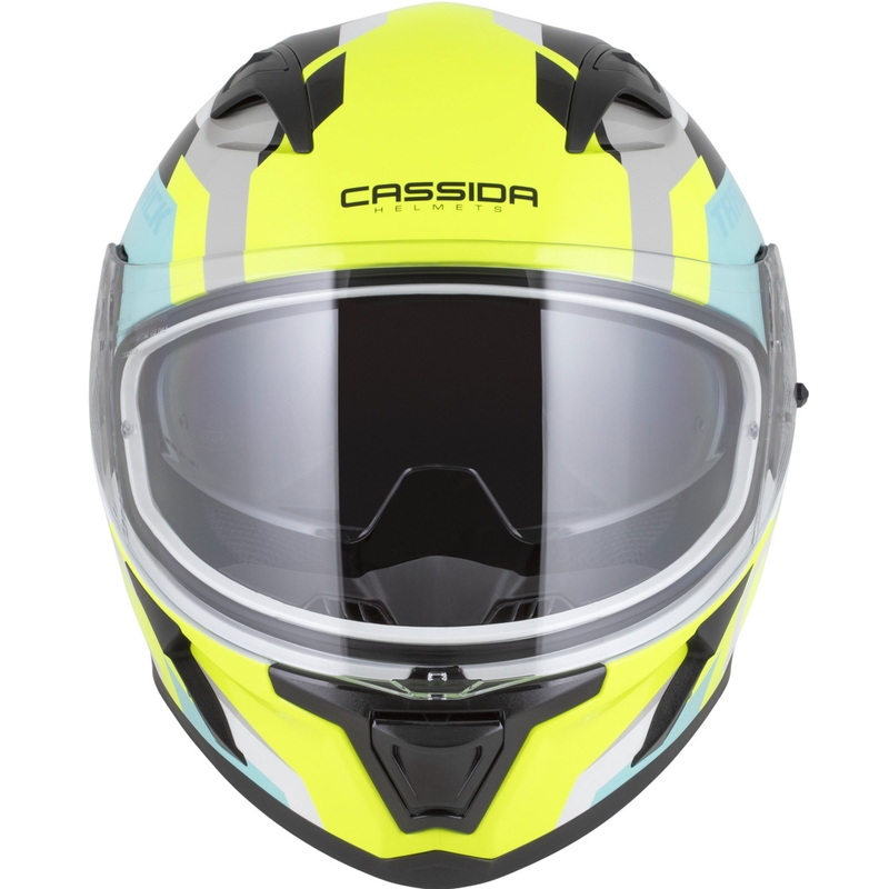 Casco integral de moto Cassida Orbit Track blanco-amarillo fluorescente-turquesa-negro