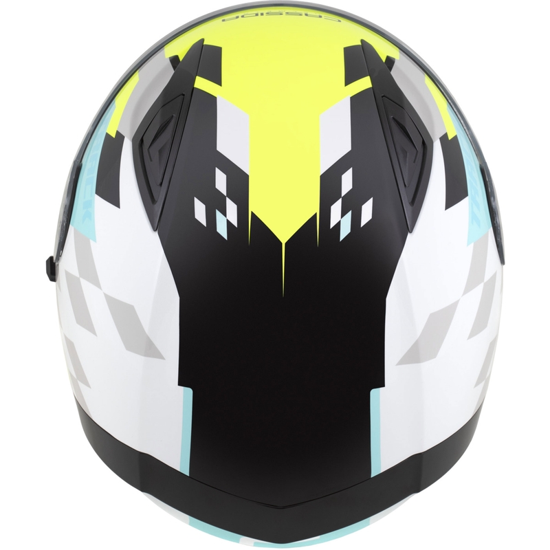 Casco integral de moto Cassida Orbit Track blanco-amarillo fluorescente-turquesa-negro