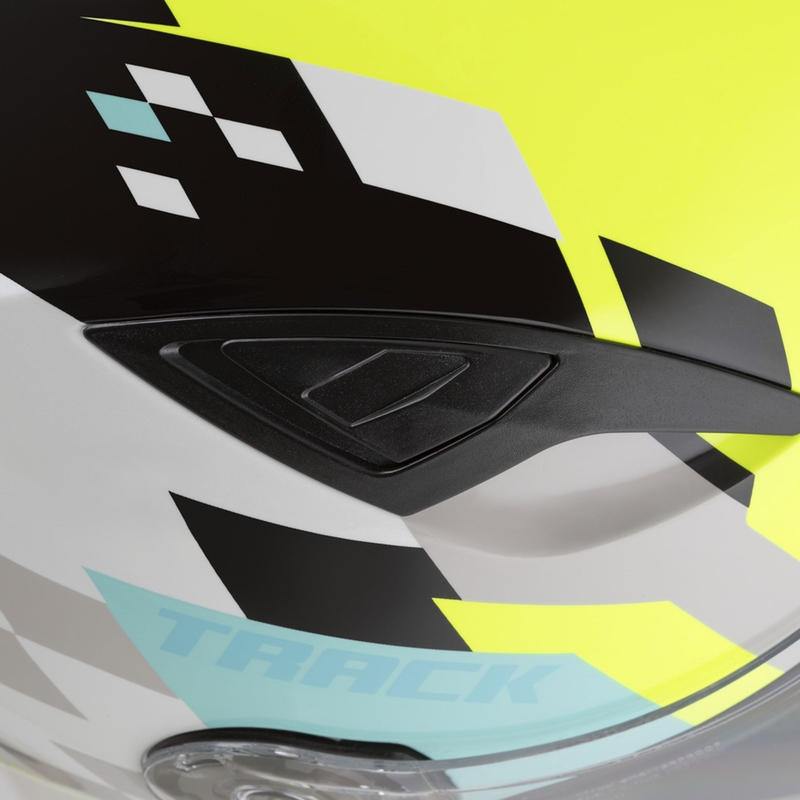 Casco integral de moto Cassida Orbit Track blanco-amarillo fluorescente-turquesa-negro
