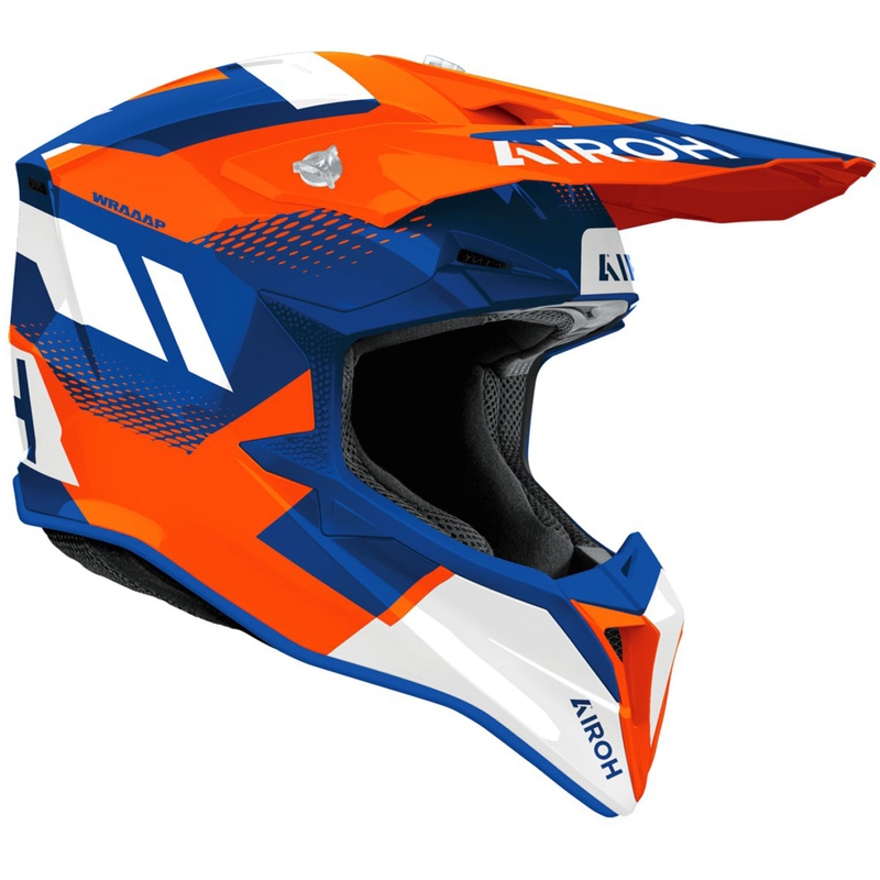 Casco de motocross Airoh Wraaap Vision naranja-azul brillante